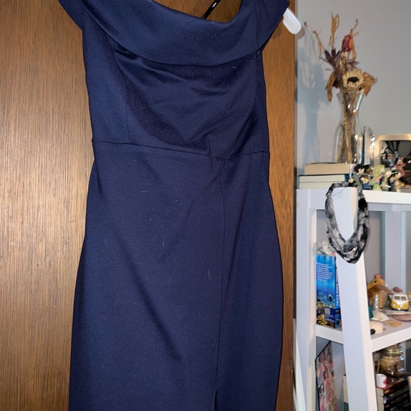 Navy Blue Off-The Shoulder Bodycon Dress - Picture 3 of 5